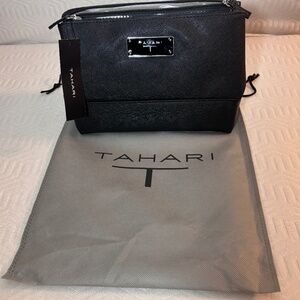 Tahari Pyramid Case Black PVC Multiple Compartments Zip Closure